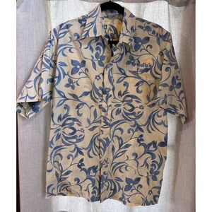 Go Barefoot Vintage Hawaiian Shirt Mens L Yellow Blue Bully's East Chargers NFL